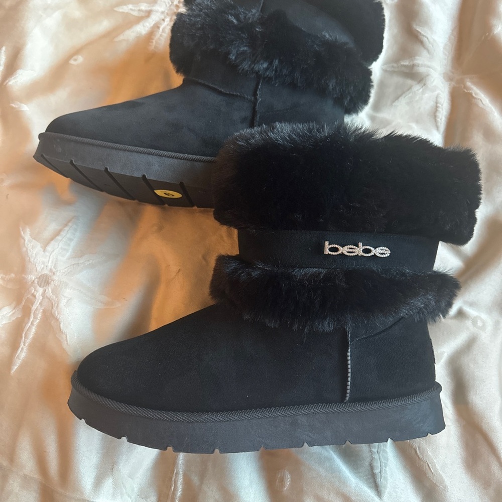 Bebe Black Faux Fur Boots New without tags